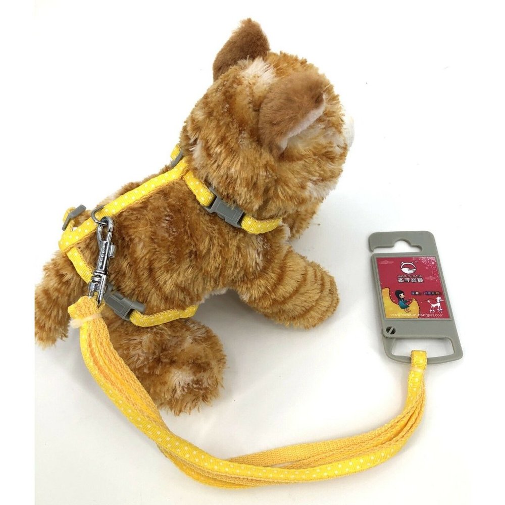 Small Pet Adjustable Harness & Leash, Safety Walking Lead (Yellow Polka dot)